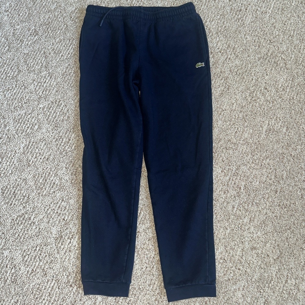 Men's Lacoste Navy  Tapered Fit Fleece Trackpants Sweatpants‎ Medium EUC